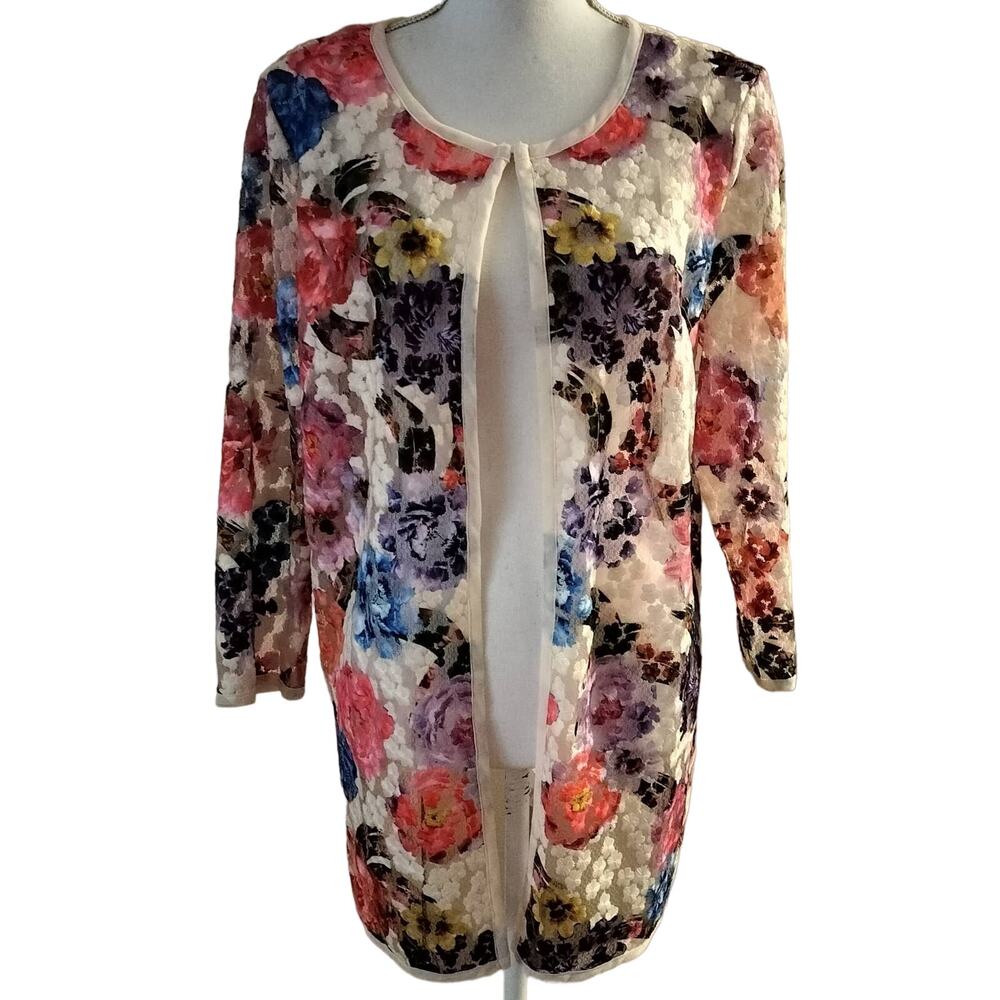 Ali Miles Size M Medium Colorful Embroidered Floral Semi Sheer Jacket